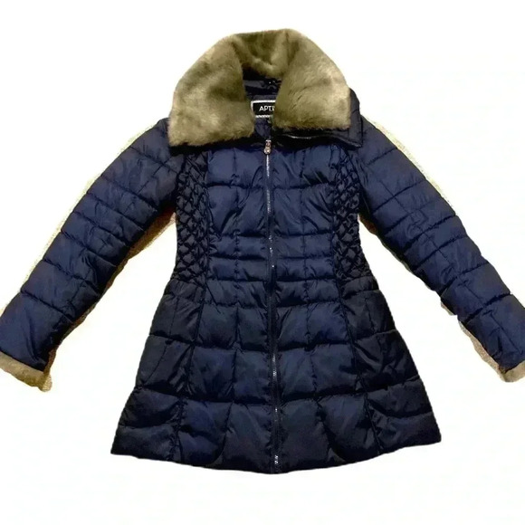 Apt. 9 Jackets & Blazers - Apt. 9 Women’s Long Coat Puffer Jacket W/ Faux Fur trim Navy Sz. XS
